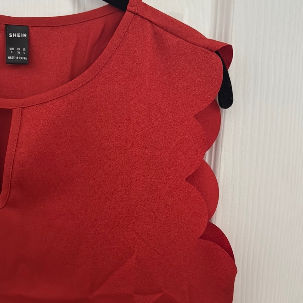 Shein Burnt Orange Scallop-Trim Blouse - Picture 4 of 5
